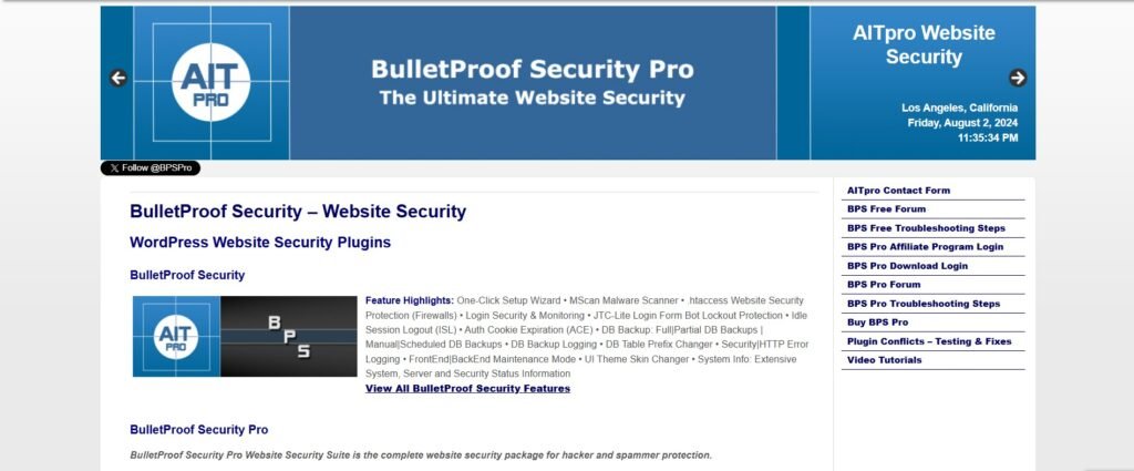 Boost Your Site's Protection with the Top 5 Best Plugin for WordPress Security 7 BulletProof Security home