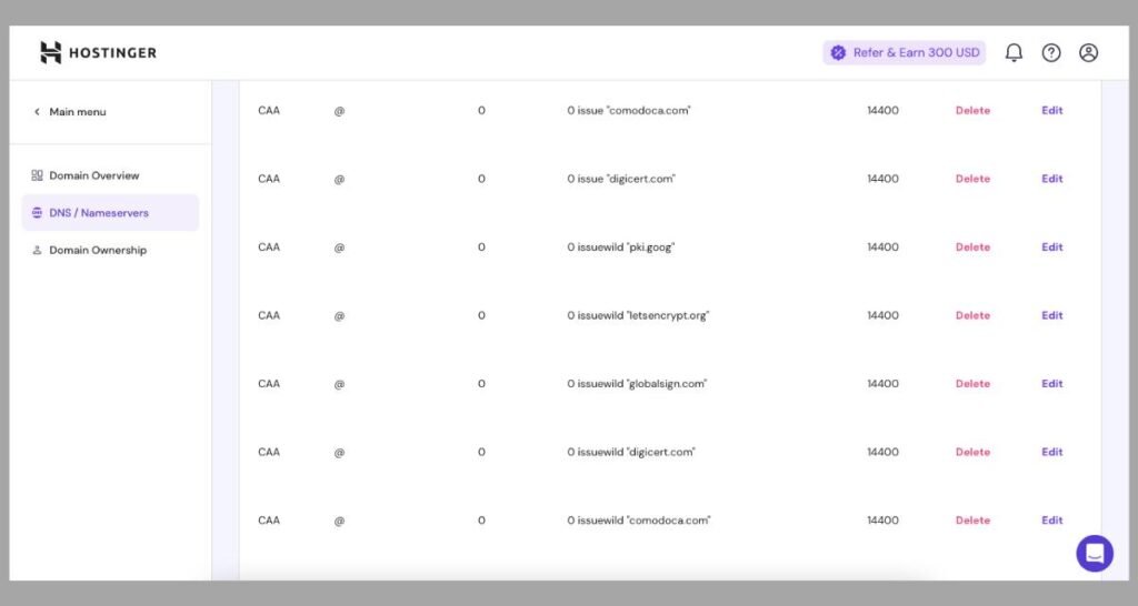 edit and delete in dns server