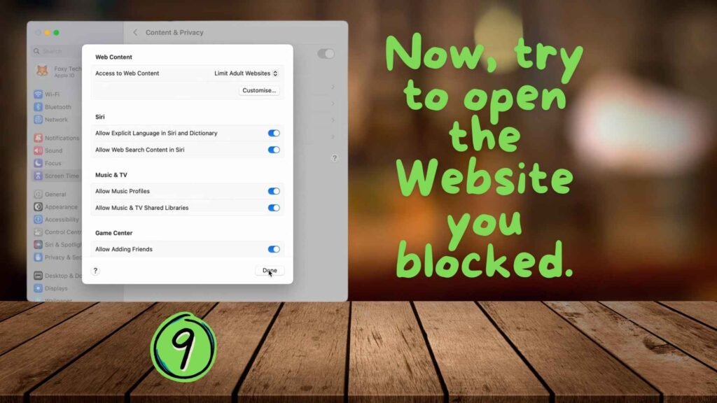 Click on Done again, now your particular website is blocked , you can try to reopen it.