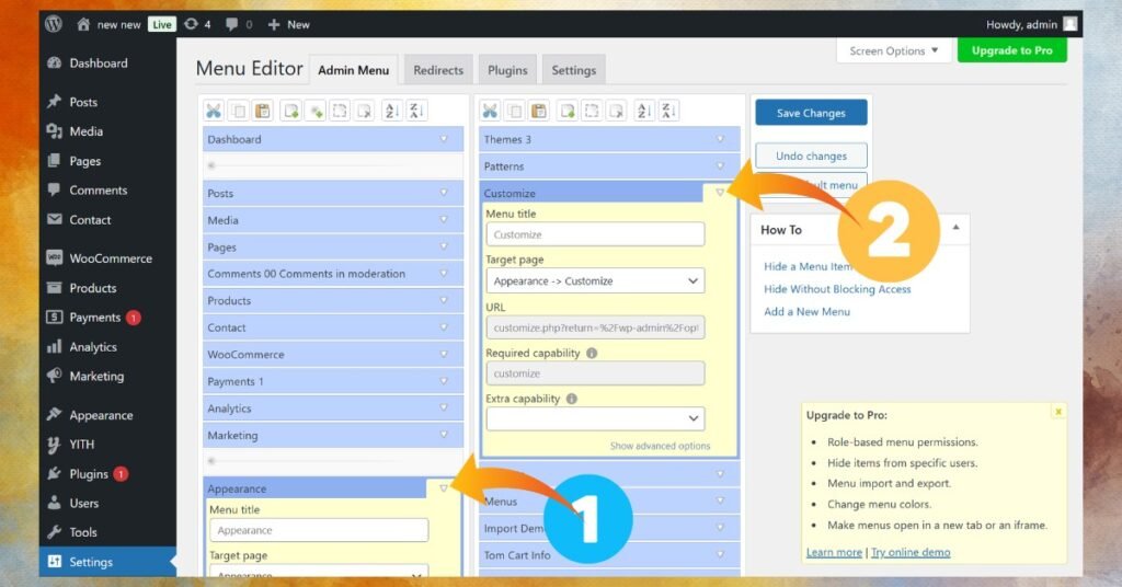 Locate the Customize.php Menu Item