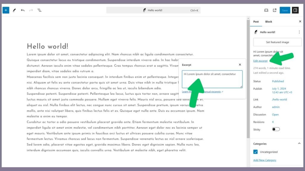 Locate the Excerpt Field and Write Your Excerpt