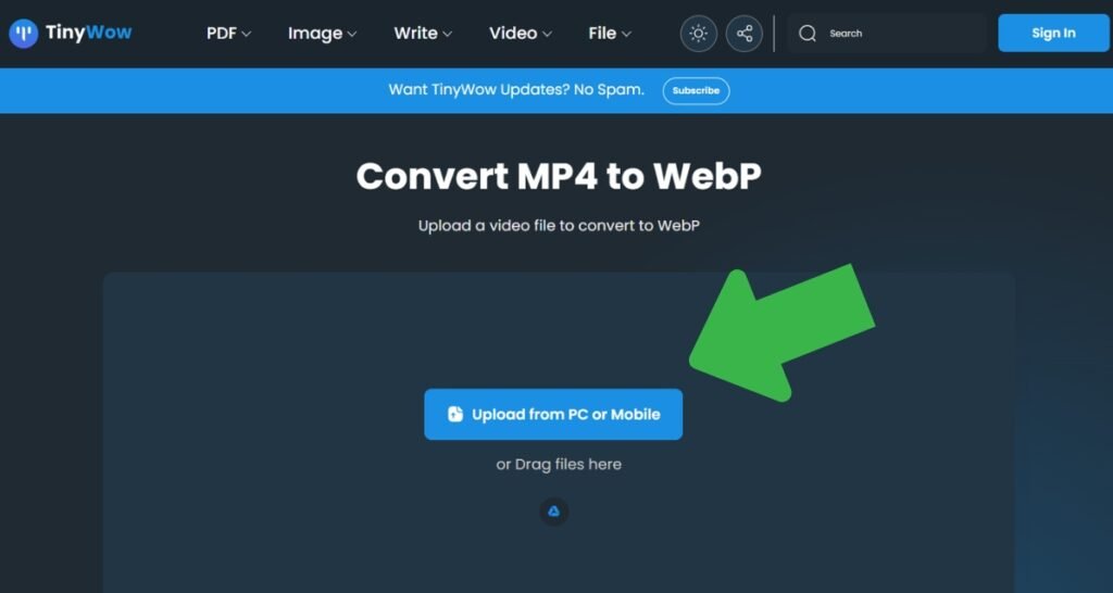 How to Convert MP4 into WEBP efficiently : A Step-by-Step Tutorial 5 TinyWow Step 1