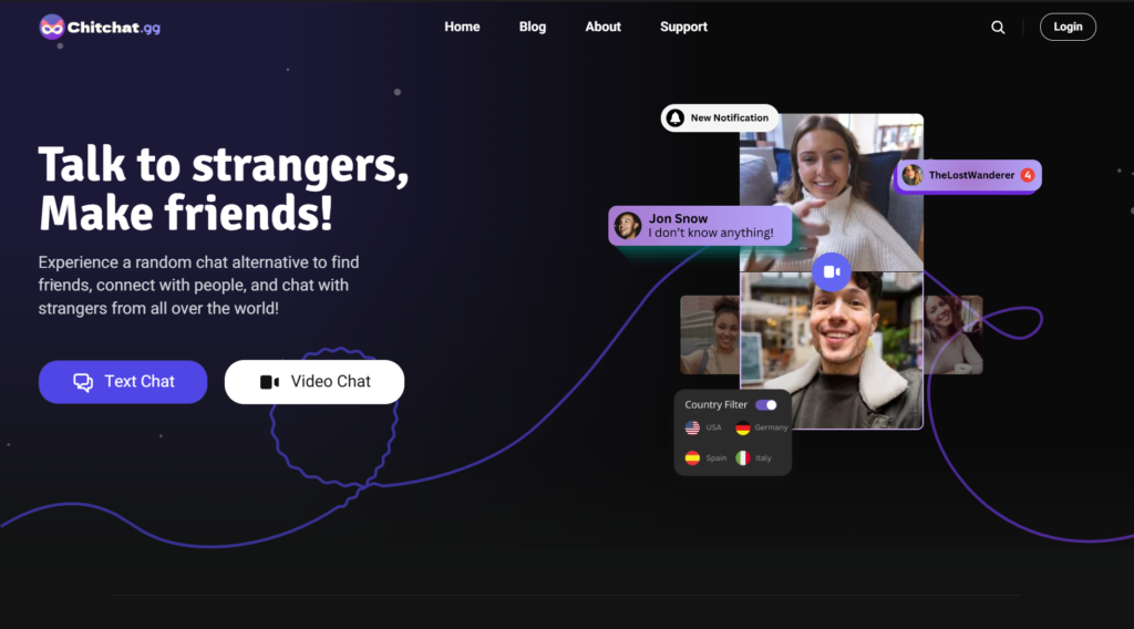 Chitchat website homepage