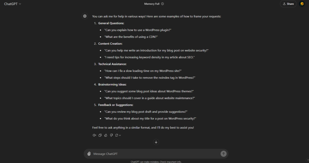 list of example of Prompts