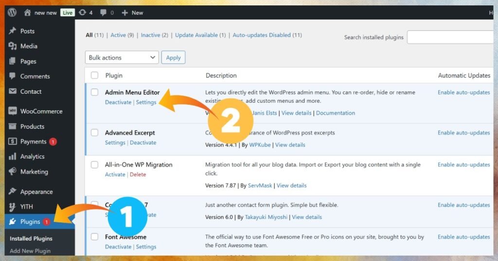 Access the Admin Menu Editor Settings