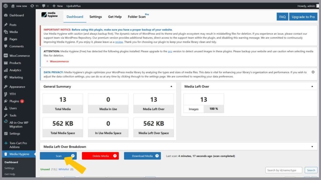3. Run a Scan for Unused Media